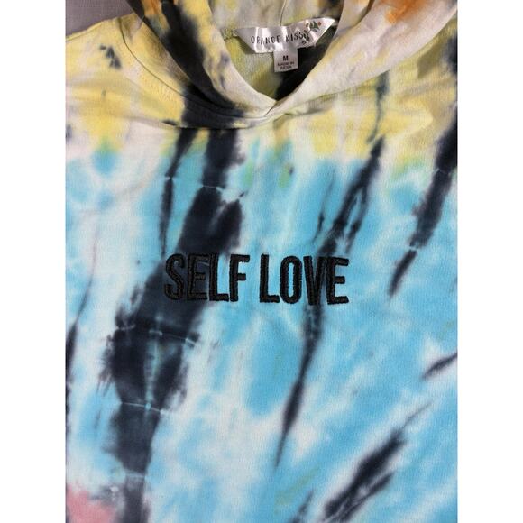 Orange Kiss Self Love Tie Dye Hoodie Sweatshirt Women’s Medium Pullover - Picture 2 of 8